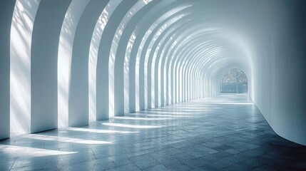 Fototapeta premium Serene Architectural Corridor with Soft Light and Curved Walls