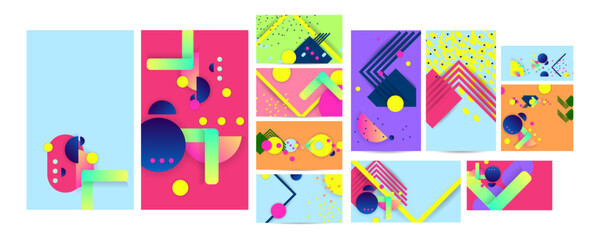 Bright juicy colors background with geometric elements, lines and dots for text, universal design, banner concept