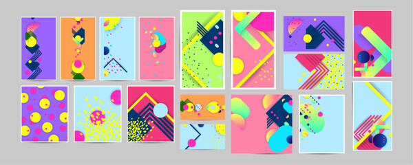 Bright juicy colors background with geometric elements, lines and dots for text, universal design, banner concept