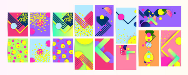 Fototapeta premium Set geometric colors fluid shapes eps 10. Flowing and liquid abstract gradient background for banner, poster or book. Vector design