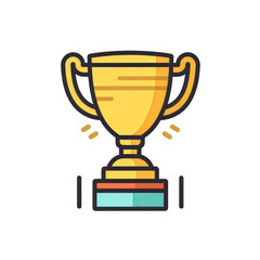 Illustration of golden trophy with confetti on pedestal against a white background, denoting victory, achievement, and celebration isolated on white or transparent png