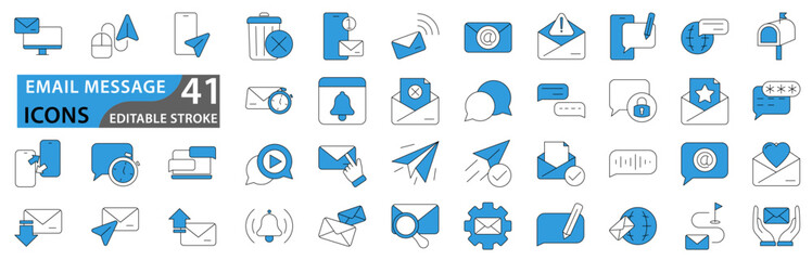Email Message icons. email icon set. Message icon set. icon set related to email and message. vector illustration. editable stroke.