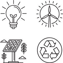  Energy Saving Icons Set – Editable Stroke Vector Illustration