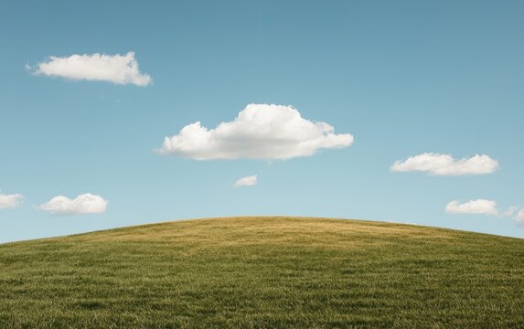 Green Hill Under Blue Sky With White Clouds