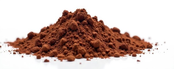 Mound of unsweetened cocoa powder against white , cocoa, culinary