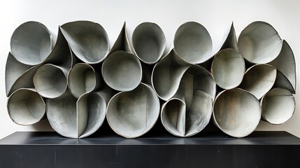 Abstract Grey Cylindrical Forms Wall Sculpture