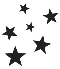 Floating black stars isolated on white background.