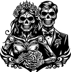sketch vector illustration silhouette design icon logo symbol couple zombie skull ethnic traditional vintage full engraving classic  