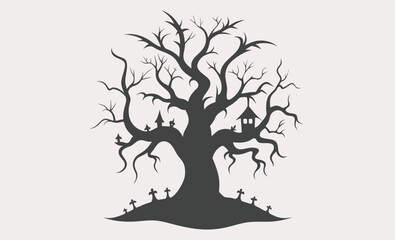 Halloween tree silhouette, Halloween tree silhouette vector, Silhouette of a dead tree vector illustration  