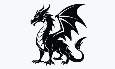 Black dragon silhouette vector, dragon black silhouette vector, Simple silhouette Design vector icon with white background  