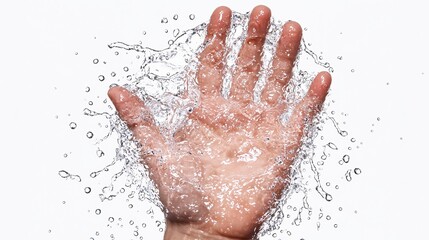 Fototapeta premium Iceberg antarctica impact. A hand emerges from splashing water, creating a dynamic and refreshing visual effect, symbolizing fluidity and movement.