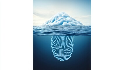 Iceberg antarctica impact. A fingerprint submerged in water resembles an iceberg, symbolizing hidden depths and identity beneath the surface.