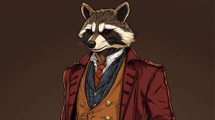 Vintage Raccoon in Elegant Outfit