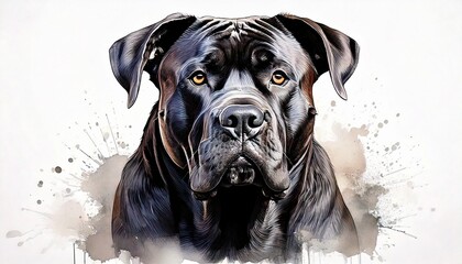 Retrato minimalista de Cane Corso hecho a mano con tinta negra
