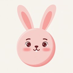 Obraz premium Cute cartoon pink bunny face with big ears and happy expression