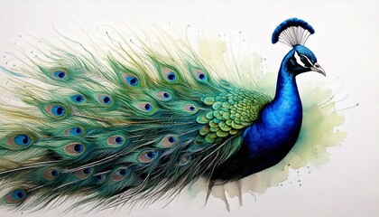 Illustration élégante d'un paon coloré avec des plumes détaillées