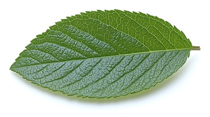 A Single Green Leaf Isolated on White Background