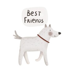 best friends. cartoon dog, hand drawing lettering. Colorful illustration for children. baby design for prints, posters, cards