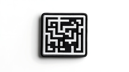 Minimalist Black and White QR Code Embroidered Patches mockup. AI image