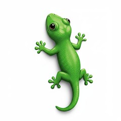 Obraz premium Cartoon green gecko on white background with cute features and playful pose