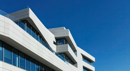 Modern architecture against clear blue sky: geometric design and contemporary urban structures