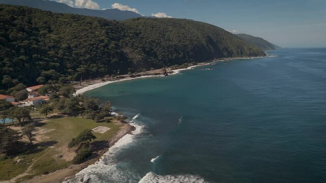 Nature-filled coastline of the Caribbean Sea in the beautiful waters of the Venezuelan coast of La Guaira
