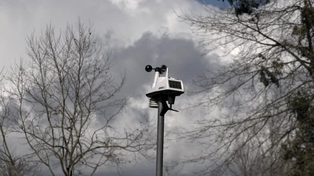 personal weather station in high wind with storm clouds in background