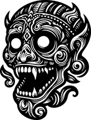 sketch vector illustration silhouette design icon logo symbol zombie skull ethnic traditional vintage full engraving classic  