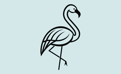 Flamingo line art vector, flamingo silhouette line art vector illustration with a white background 
