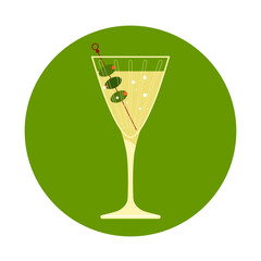 A vector illustration of a martini cocktail in a glass, in a minimalist decorative style