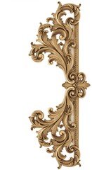 Ornate gold floral wood carving design on white background for decorative interiors