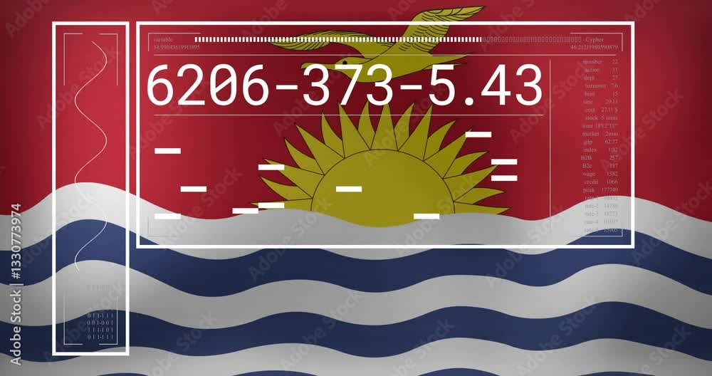 Poster kiribati flag with digital data and numbers overlay in animated design
