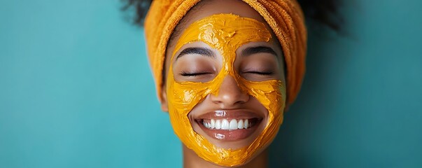 Black woman using a homemade turmeric face mask, focusing on natural skincare remedies and the benefits turmeric for anti-aging and skin health.