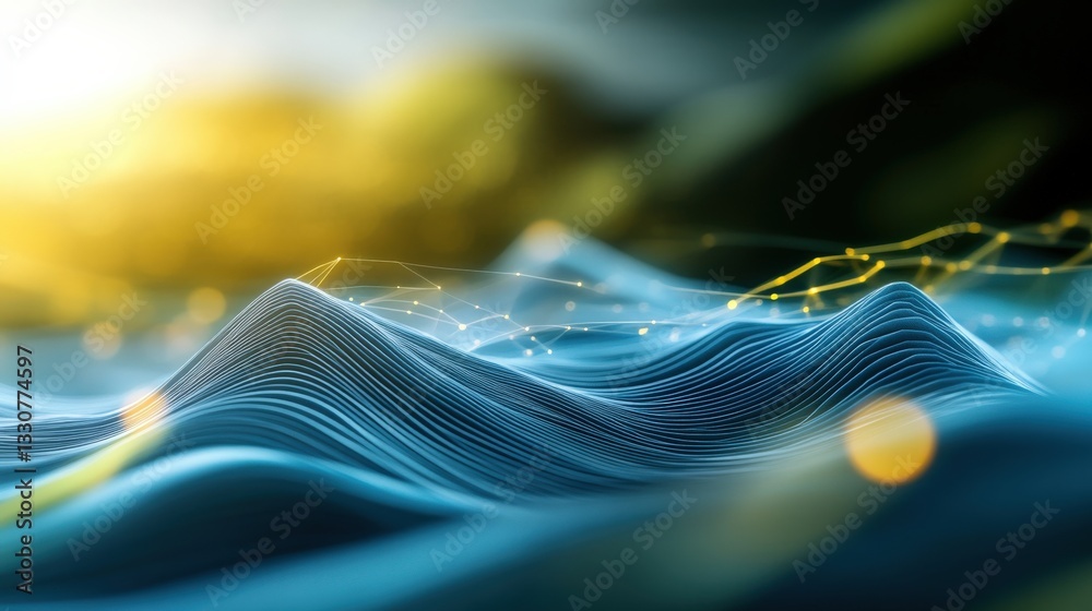 Poster dynamic waves of digital transformation nature setting abstract visualization futuristic environment