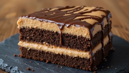Delicious Chocolate Peanut Butter Cake Slice Sweet Dessert Gourmet Food Photography