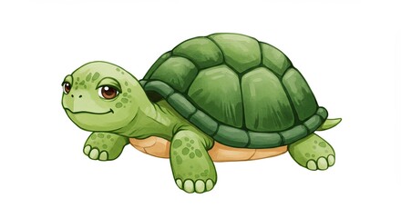 Adorable cartoon turtle illustration with green shell on white background
