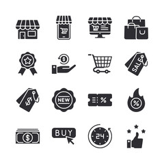A set of black and white icons for shopping and money