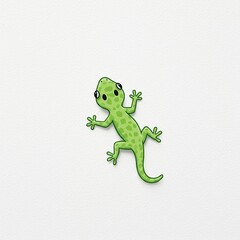 Fototapeta premium Cartoon gecko sticker on white wall with playful expression in minimalistic design