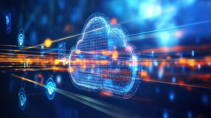 Cloud computing data transfer digital environment graphic visualization technology high-tech concept