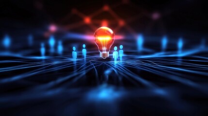 Illuminating innovation a conceptual light bulb amidst a network of ideas virtual space digital art futuristic perspective