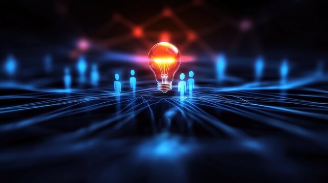 Illuminating innovation a conceptual light bulb amidst a network of ideas virtual space digital art futuristic perspective