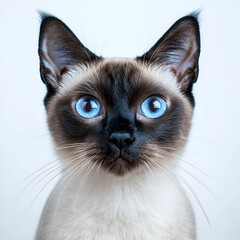 Adorable Siamese Cat with Blue Eyes: Cute Kitten Close-Up and Expression in Domestic Animal Portrait