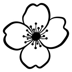 桜のアイコン、白黒、4枚花びら、ベクター、手書き風
