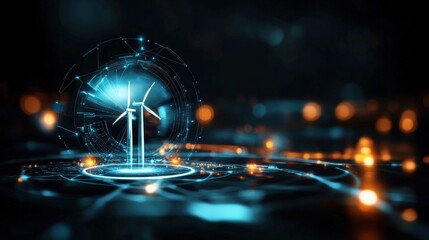 Harnessing renewable energy wind turbines in a futuristic digital landscape technology abstract environment virtual viewpoint