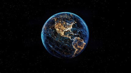 Obraz premium Global Distribution Network Visualization with Earth View and Connected Logistics Routes Around Planet