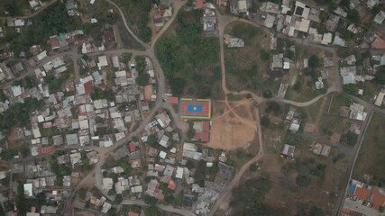 aerial view of a sports field in a poor slum, Guatire, Venezuela