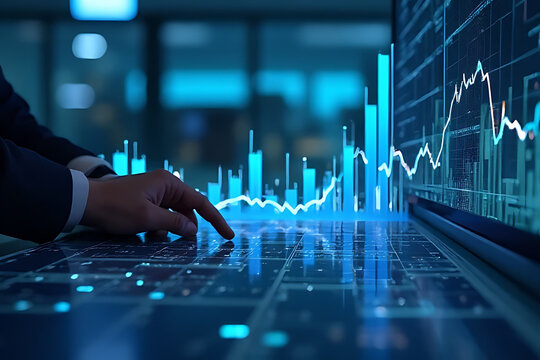 Analyzing financial trends with data visualization office environment digital display close-up