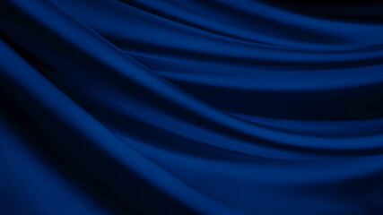 Curtain. Black dark blue abstract background. Silk satin fabric. Silky shine glitter. Soft folds...