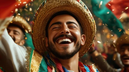 Fototapeta premium Mexican holiday celebrate: Independence pride, festive fireworks, cultural traditions, joyous Mexicans, vibrant confetti, Virgin of Guadalupe, Cinco de Mayo, Christmas cheer, Revolution remembrance.