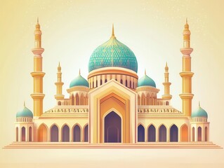 Fototapeta premium Culturally Rich Eid Al Adha Mosque Card Blending Modern Vector Art with Traditional Islamic Architectural Elegance for Celebratory Designs
